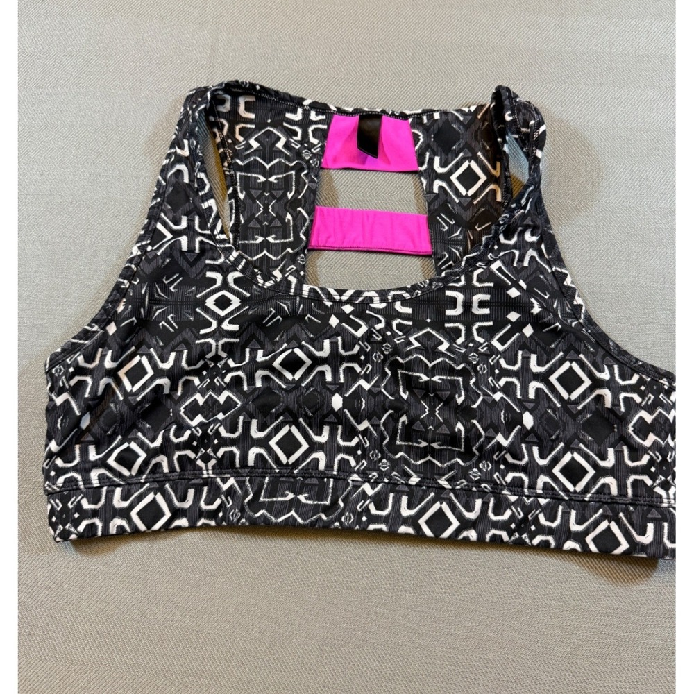 Vimmia Geometric Tribal Print High Neck Sports Bra Black White Pink Large 1782